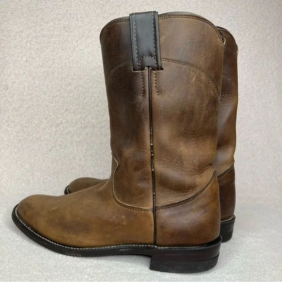 Justin Leather Western Cowboy Roper Boots Women’s 7.5 Brown Southwestern Rodeo - Picture 4 of 14